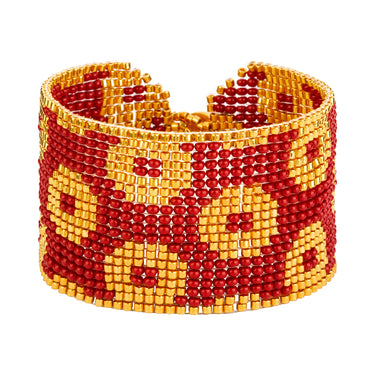 Brazalete Telar Dorado Grueso Rondanas Rojo
